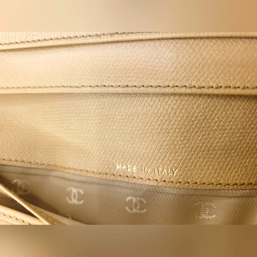 Chanel Coco Button Beige Gold Long Grained Wallet